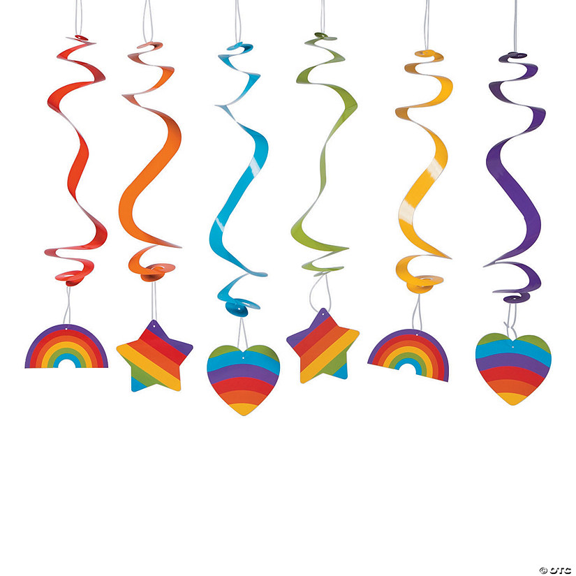 26" Rainbow Party Hanging Swirl Decorations - 12 Pc. Image