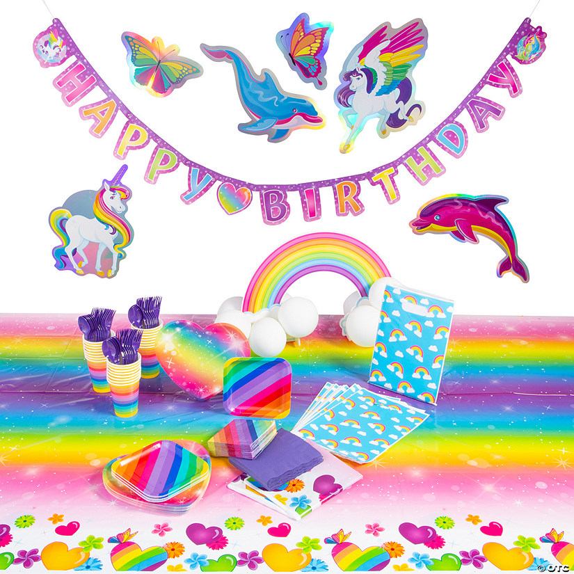 261 Pc. Rainbow Sparkle Party Ultimate Tableware Kit for 24 Guests Image