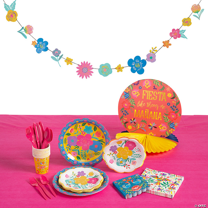269 Pc. Fiesta Floral Bright Party Tableware Kit for 8 Guests Image