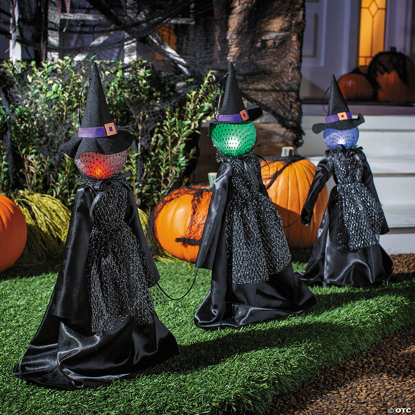 27 1/2" Light-Up LED Witch Pathway Yard Stakes Halloween Decoration Image
