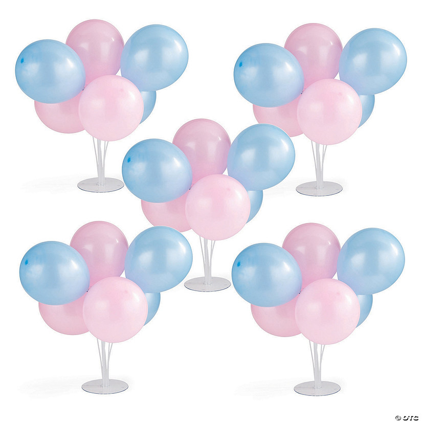 27" Bulk Makes 5 Blue & Pink Latex Balloon Bouquet Centerpieces Image