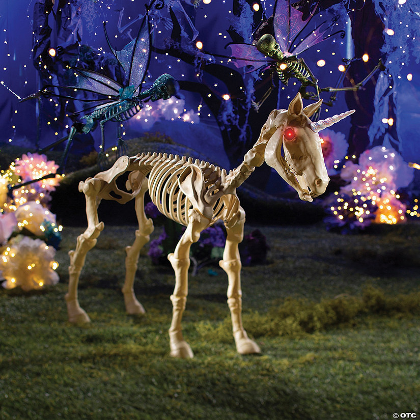 27" Unicorn Skeleton Plastic Halloween Decoration with Glowing Eyes Image
