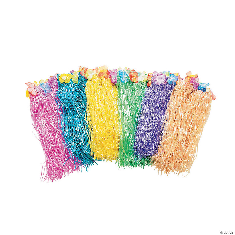 27" x 17" Kids Flowered Adjustable Waist Plastic Hula Skirts - 12 Pc. Image