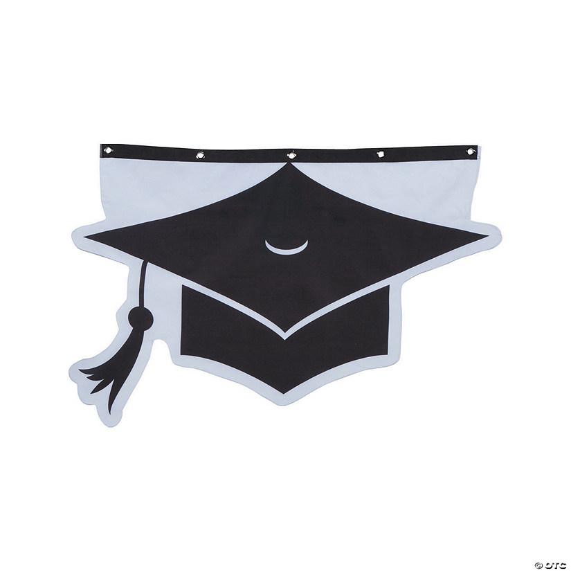 27" x 43" Graduation Mortarboard Black & White Polyester Bunting Image