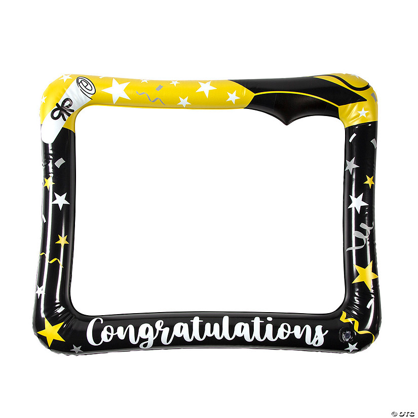 28 1/4" Graduation Inflatable Black & Gold Vinyl Frame Photo Booth Prop Image