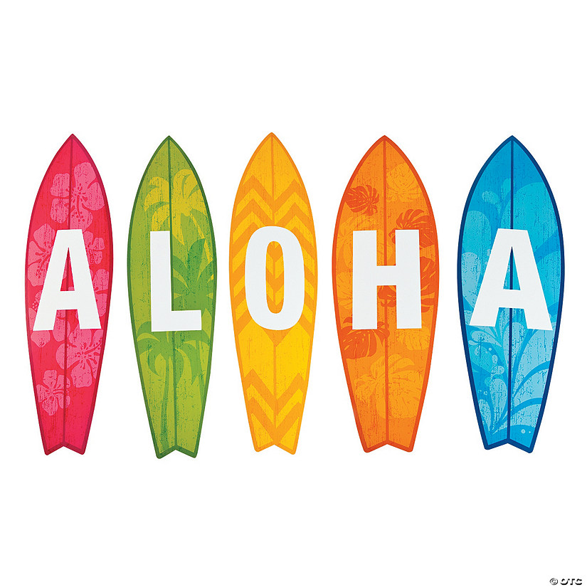 28" Multicolored Aloha Surfboard Cardstock Cutouts - 5 Pc. Image