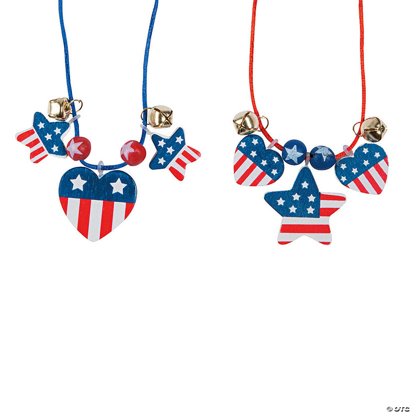 28" Patriotic Wood Beads & Bells Breakaway Necklace Craft Kit - Makes 12 Image