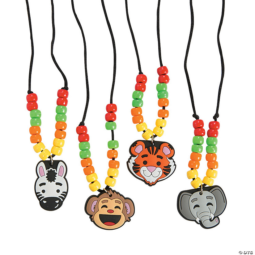 28" x 1 1/2" Zoo Animal Plastic Bead Necklace Craft Kit - Makes 12 Image