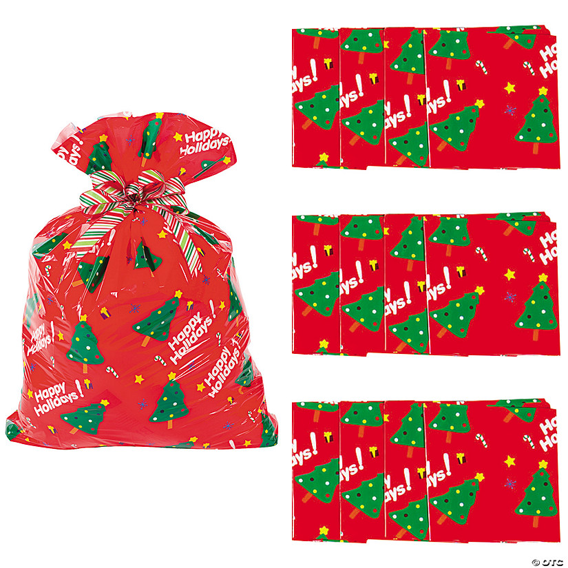 28" x 47" Jumbo Happy Holidays Red Plastic Gift Bags - 12 Pc. Image