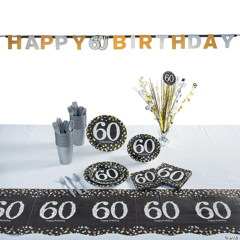 281 Pc. Sparkling Celebration 60th Birthday Tableware Kit for 8 Guests Image