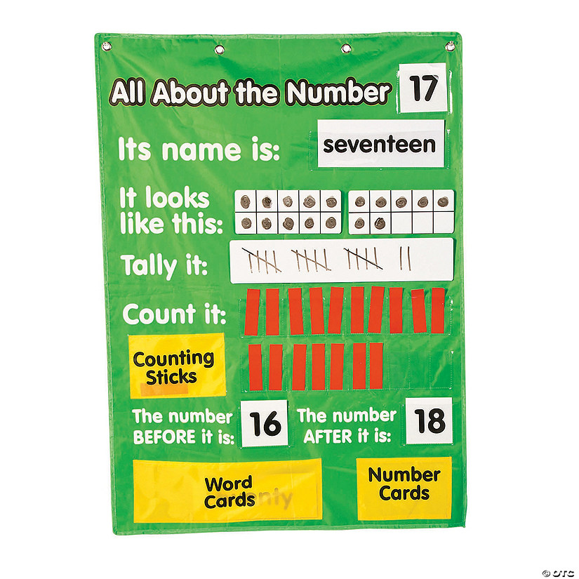 29" x 40" All About Numbers Green Nylon Pocket Chart - 68 Pc. Image