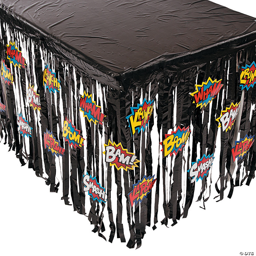 29" x 9 ft. Superhero Fringe Plastic Table Skirt with Cutouts Image