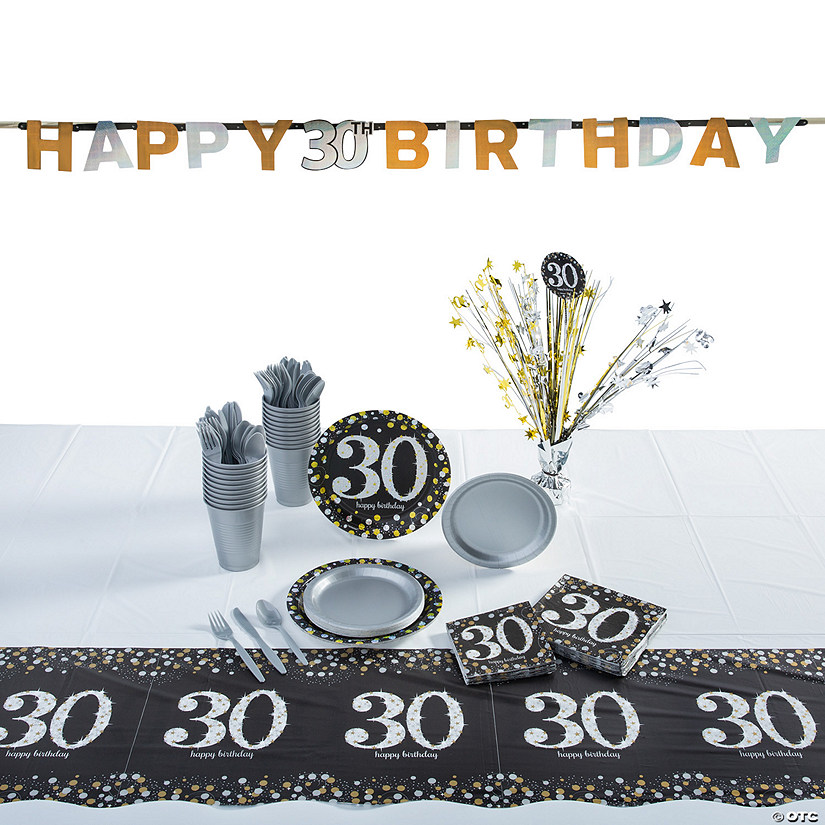 297 Pc. Sparkling Celebration 30th Birthday Tableware Kit for 8 Guests Image