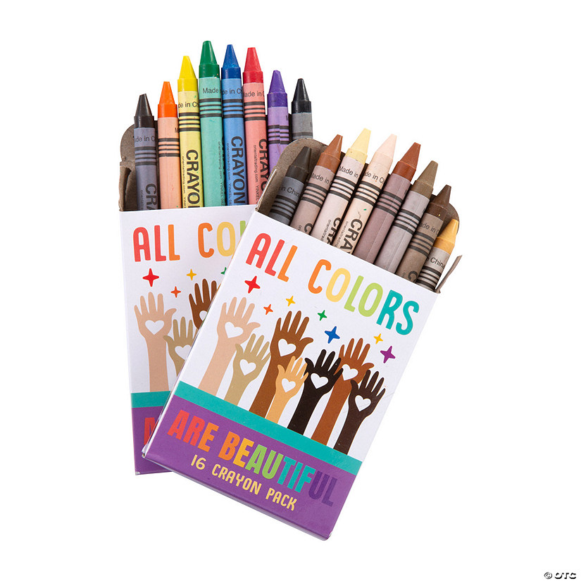 3 1/2" 16-Color Diversity Skin Tones & Rainbow Color Crayons - 12 Boxes Image