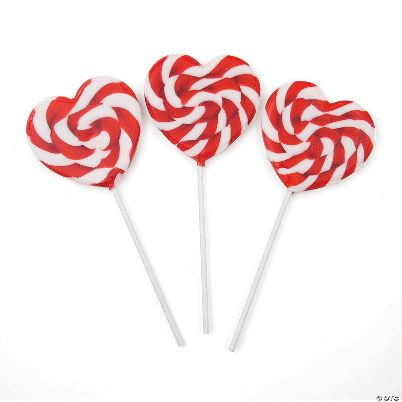 3 1/2" 24 oz. Red Heart-Shaped Swirl Cherry Lollipops - 12 Pc. Image