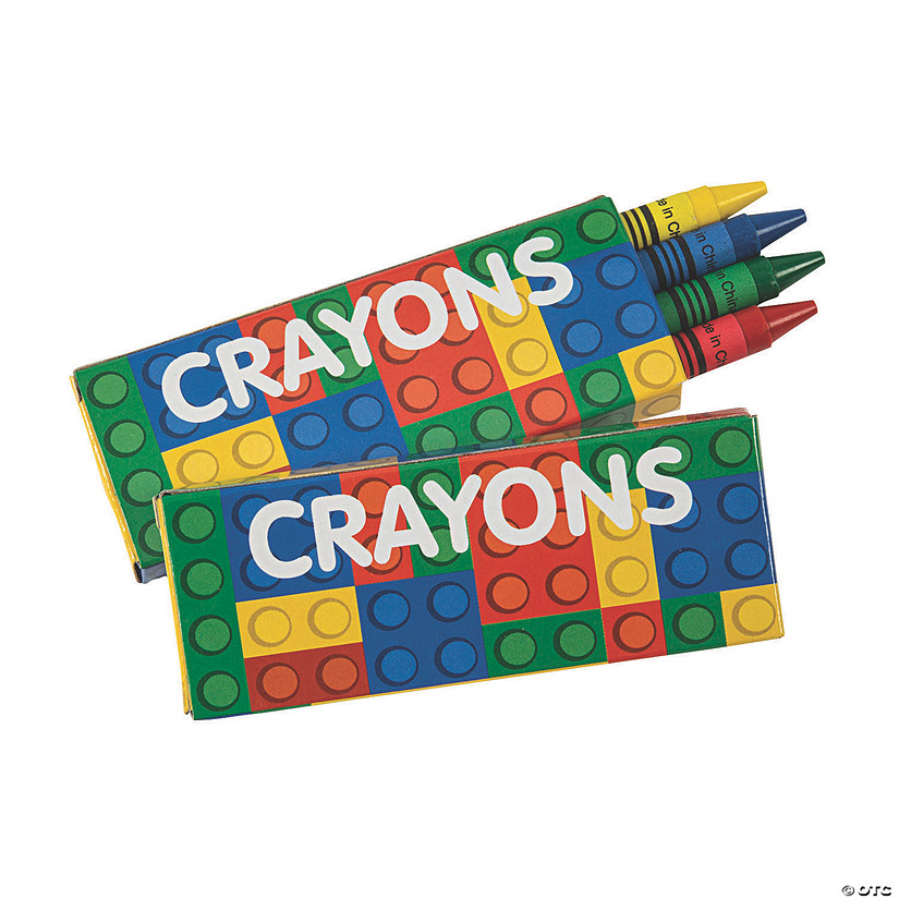 3 1/2&quot; 4-Color Color Brick Building Block Party Classic Pointed Crayons - 24 Boxes Image