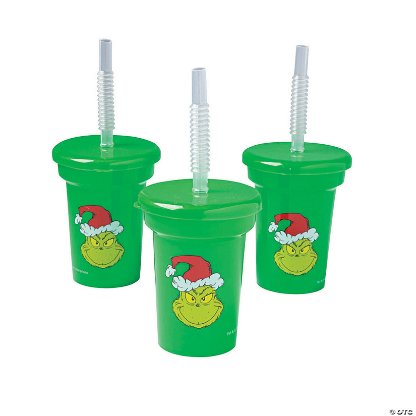 3 1/2" 6 oz. Mini Dr. Seuss&#8482; The Grinch Reusable Plastic Cups with Lids & Straws - 12 Ct. Image