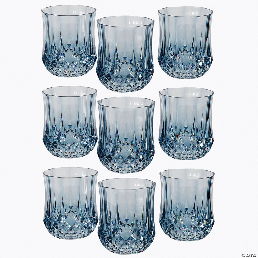 3 1/2" 8 oz. Bulk 48 Ct. Dusty Blue Stemless Patterned Reusable Plastic Wine Glasses Image