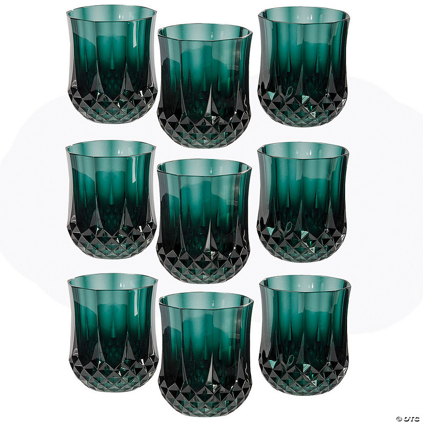 3 1/2" 8 oz. Bulk 48 Ct. Green Stemless Patterned Reusable Plastic Wine Glasses Image