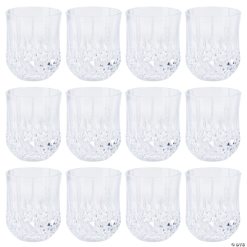 3 1/2" 8 oz. Clear Stemless Patterned Plastic Wine Glasses &amp;#8211; 12 Pc. Image