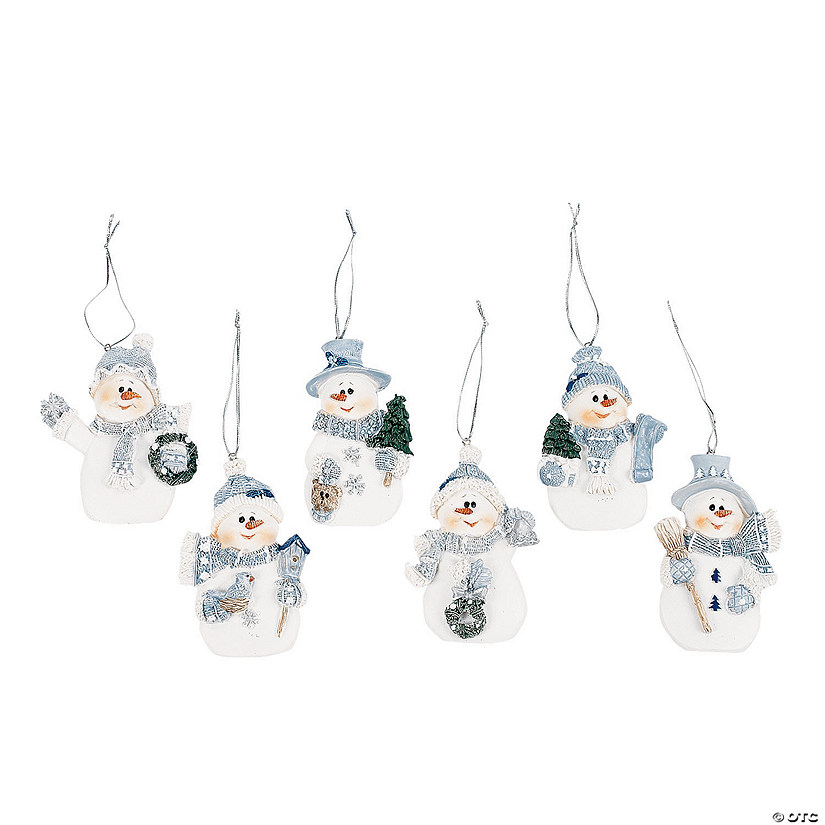 3 1/2" Blue Snowman Hat & Scarf Resin Christmas Ornaments - 12 Pc. Image