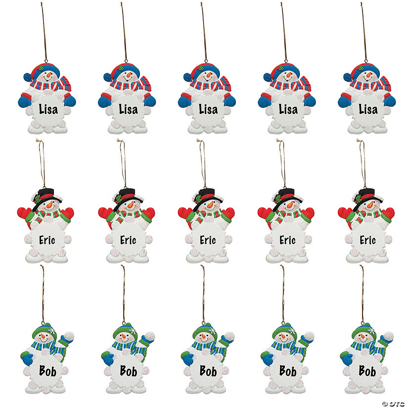 3 1/2" Bulk 48 Pc. Write-A-Name Snowman Snowflake Resin Christmas Ornaments Image