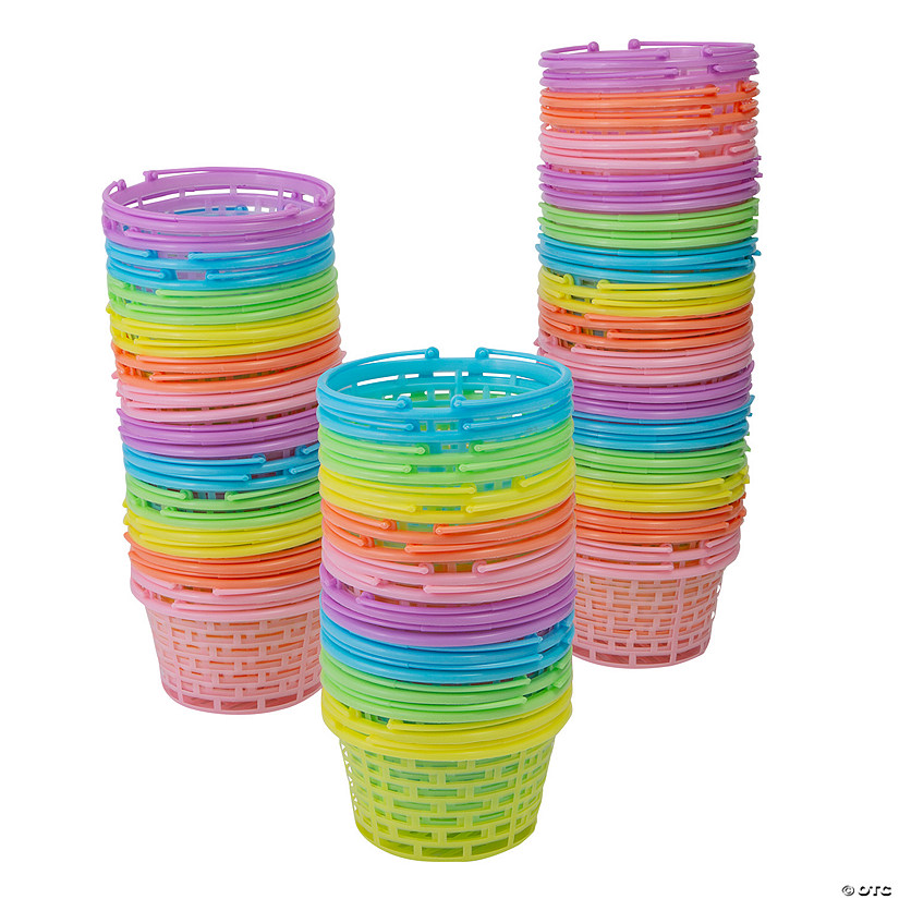 3 1/2" Bulk 72 Pc. Colorful Pastel Round Plastic Baskets Image