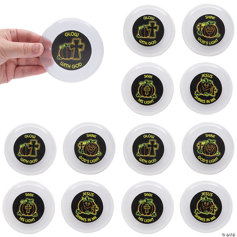 3 1/2&quot; Halloween Christian Pumpkin Glow-in-the-Dark Plastic Flying Discs &amp;#8211; 12 Pc.     Image