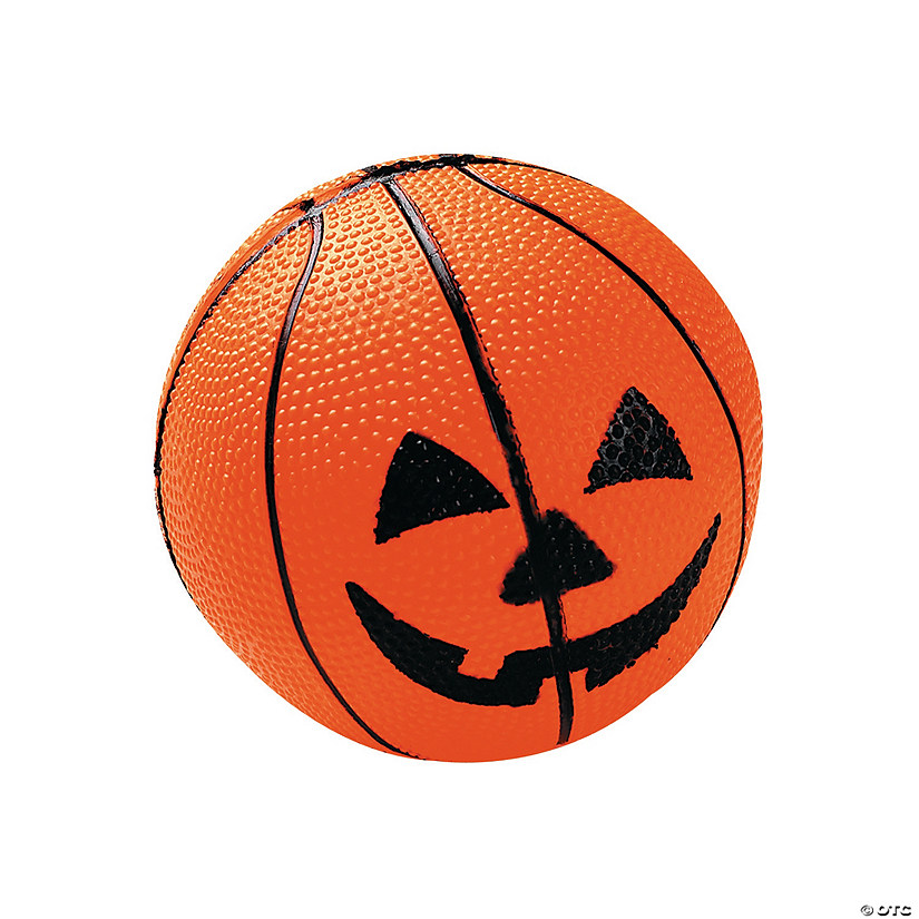 3 1/2" Jack-O&#8217;-Lantern Face Orange Rubber Basketballs - 12 Pc. Image