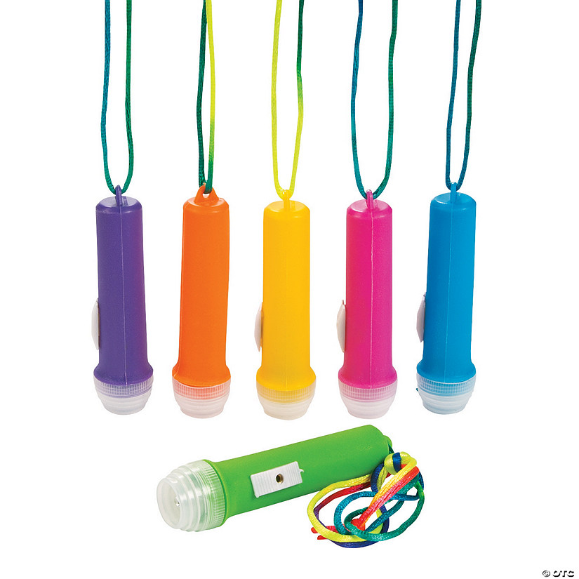3 1/2" Mini Brightly Colored Flashlights on a Multicolor Rope - 12 Pc. Image