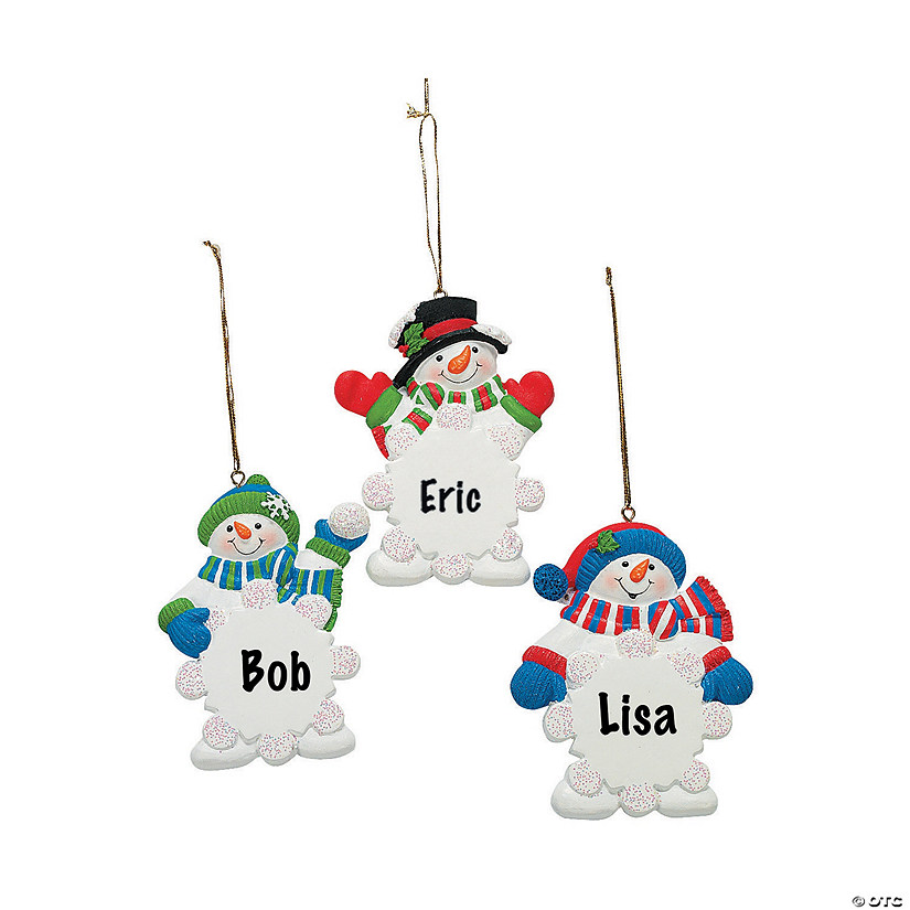 3 1/2" Write-A-Name Snowman Snowflake Resin Christmas Ornaments - 12 Pc. Image