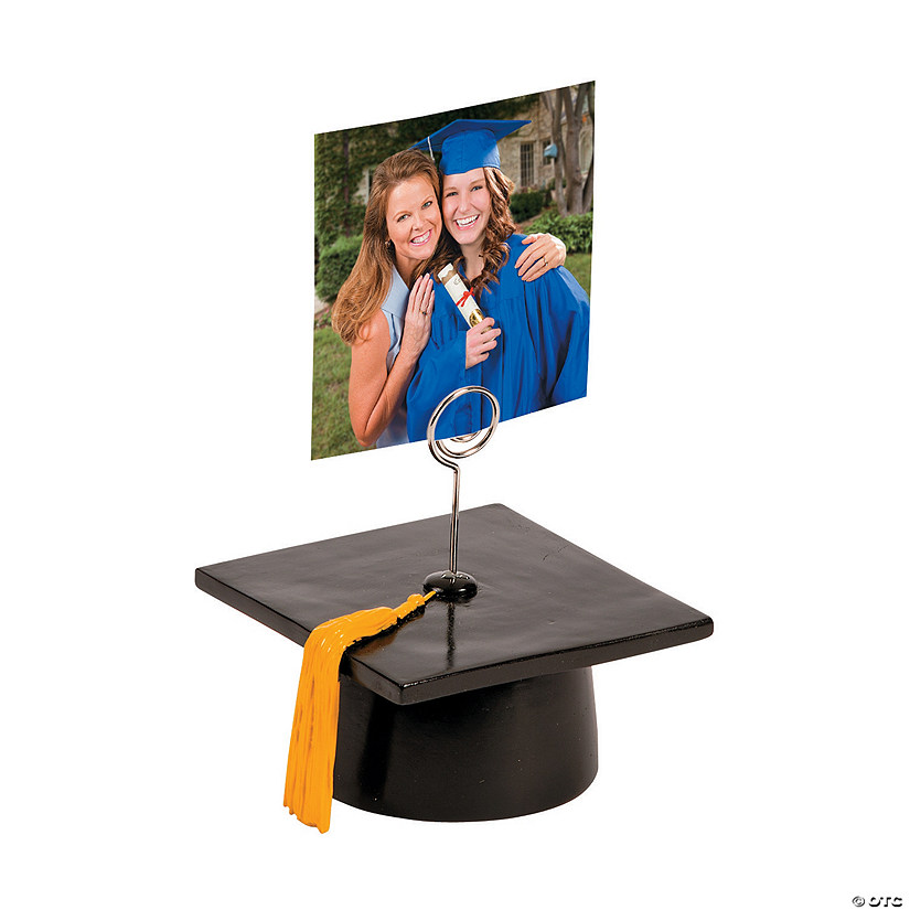 3 1/2" x 1 3/4" Graduation Hat Black Resin Photo Holder/Balloon Weight Image