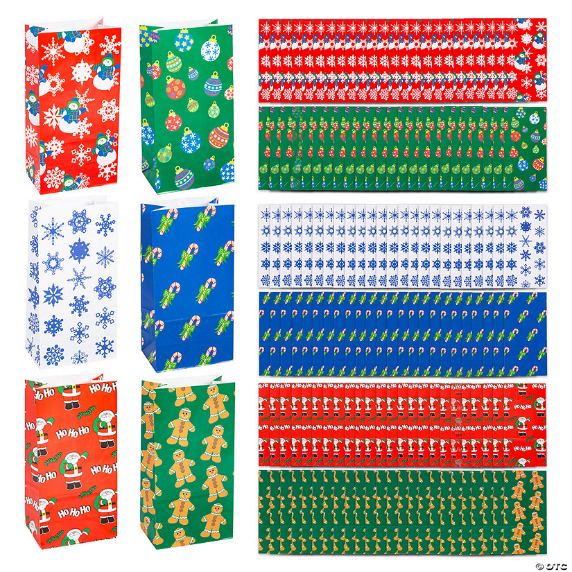 3 1/2" x 10" Holiday Patterns Treat Bag Assortment - 144 Pc. Image
