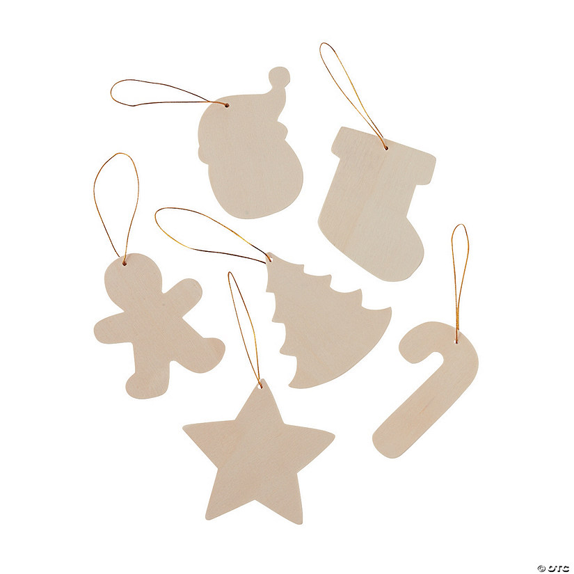 3 1/2" x 3 1/2" DIY Unfinished Wood Christmas Icon Ornaments - Makes 12 Image