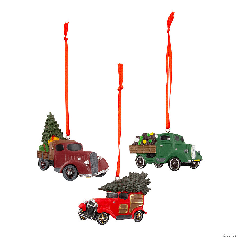 3 1/2" x 3" Vintage Truck Resin Christmas Ornaments - 12 Pc. Image