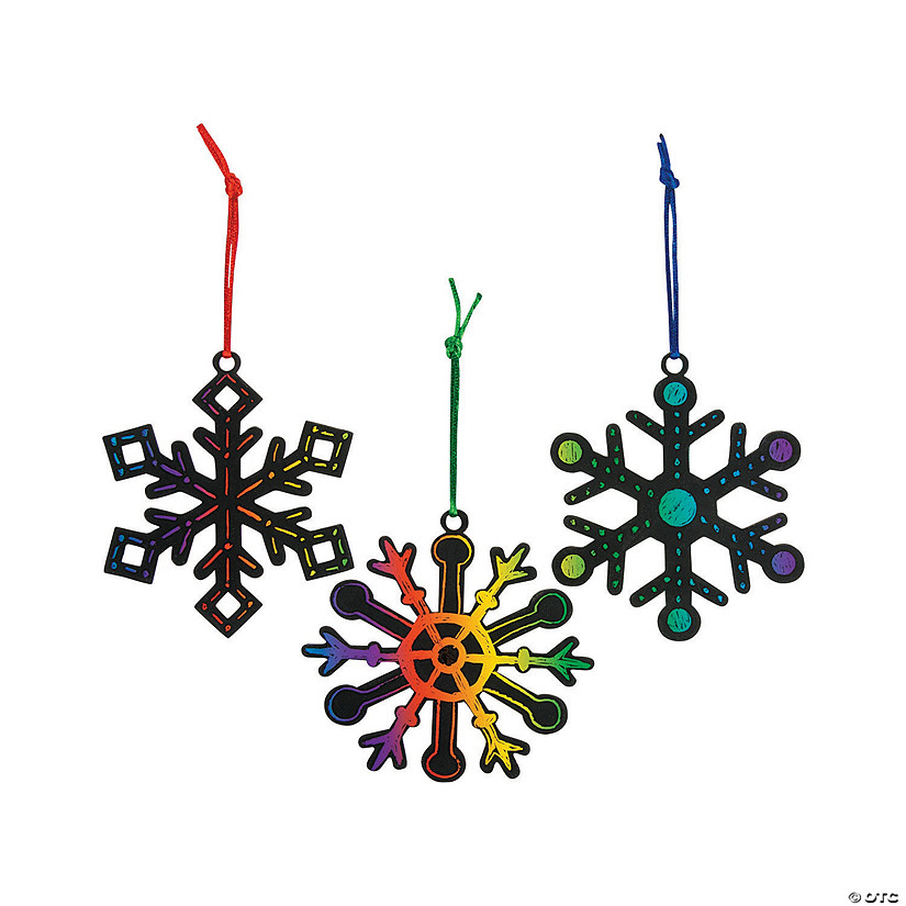 3 1/2&quot; x 4&quot; Magic Color Scratch Snowflake Cardstock Christmas Ornaments - 24 Pc. Image