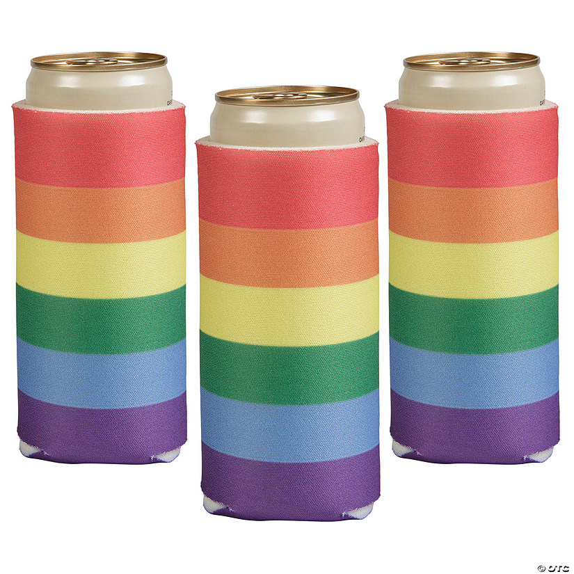 3 1/2" x 6 1/2" Pride Rainbow Party Slim Can Coolers - 12 Pc. Image