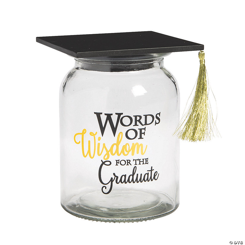 3 1/2" x 6" Graduation Words of Wisdom Clear Glass Jar with Hat Lid Image