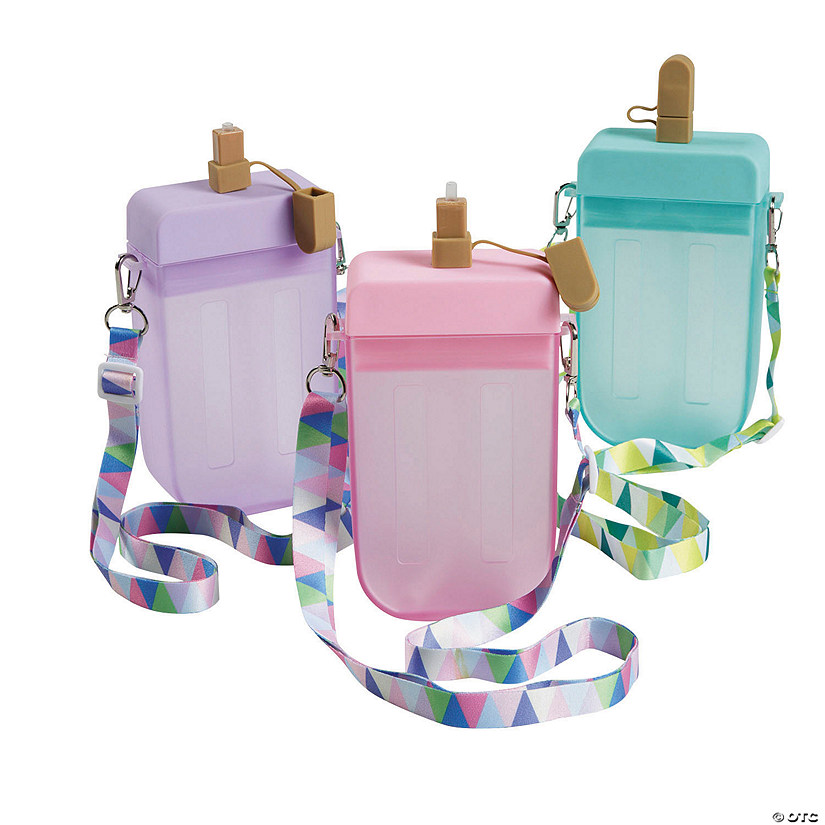3 1/2&quot; x 8&quot; 10 oz. Popsicle-Shaped Cups with Straws &amp; Straps - 3 Pc. Image