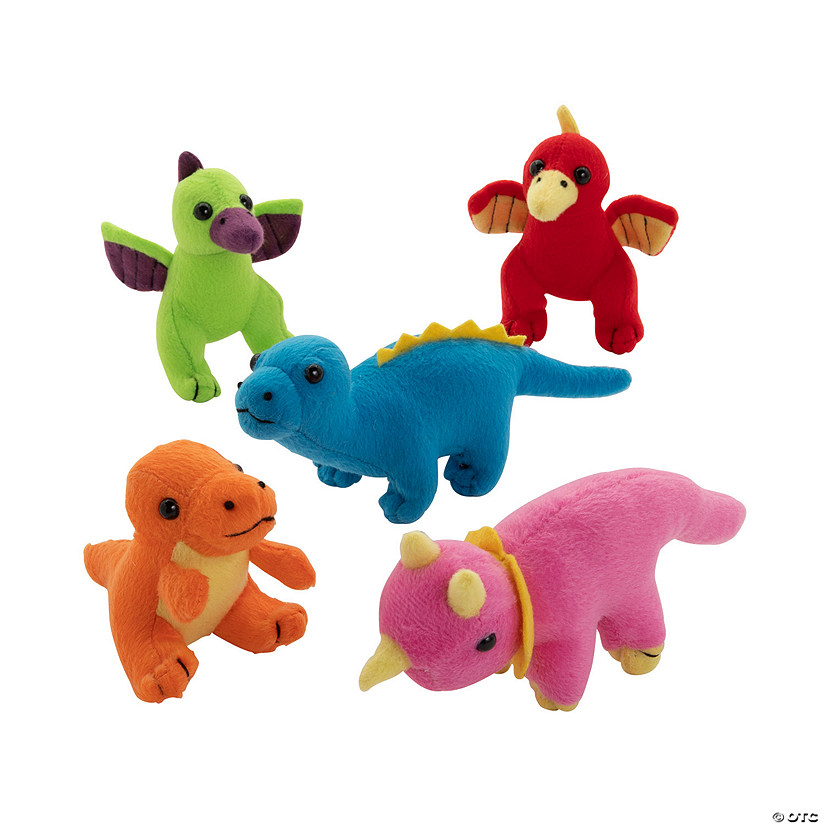 3 1/4" - 4 1/4" Mini Neon Multicolor Stuffed Dinosaurs - 12 Pc. Image