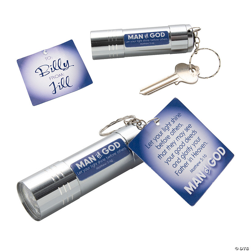 3 1/4" Man of God Metal Flashlight Keychains with Card for 12 Image