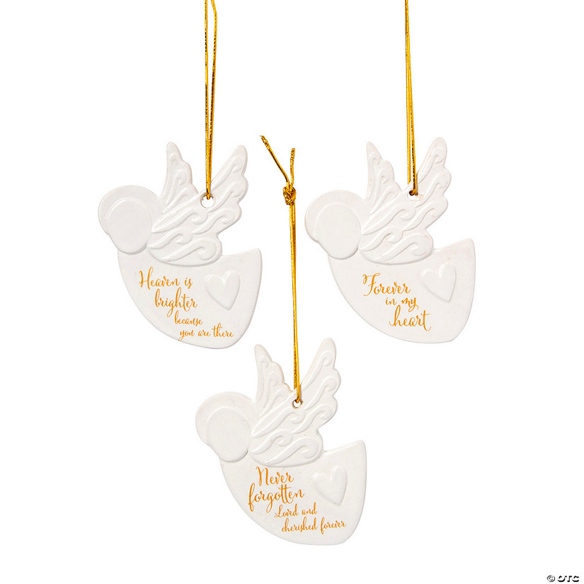 3 1/4" Memorial Angel White Ceramic Christmas Ornaments - 12 Pc. Image