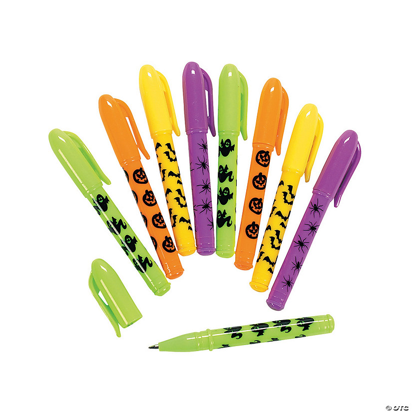 3 1/4" Mini Iconic Halloween Symbols Capped Plastic Pens - 24 Pc. Image