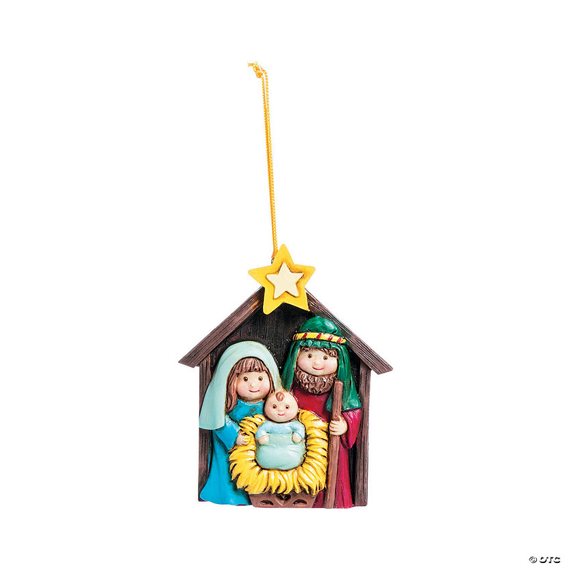 3 1/4" Nativity Mary, Joseph and Baby Jesus Resin Christmas Ornaments - 12 Pc. Image