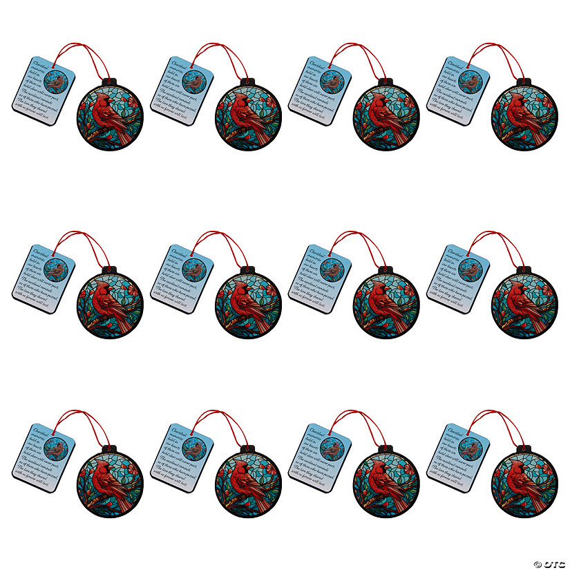3 1/4&quot; x 3 1/2&quot; Multicolor Cardinal Plastic Ornaments with Card &amp;#8211; 12 Pc.  Image