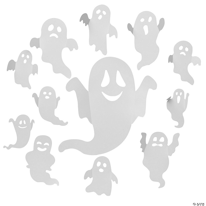 3 3/4" &amp;#8211; 10" Bulk 60 Pc. 3D Ghost Plastic Wall Decorations Set Image