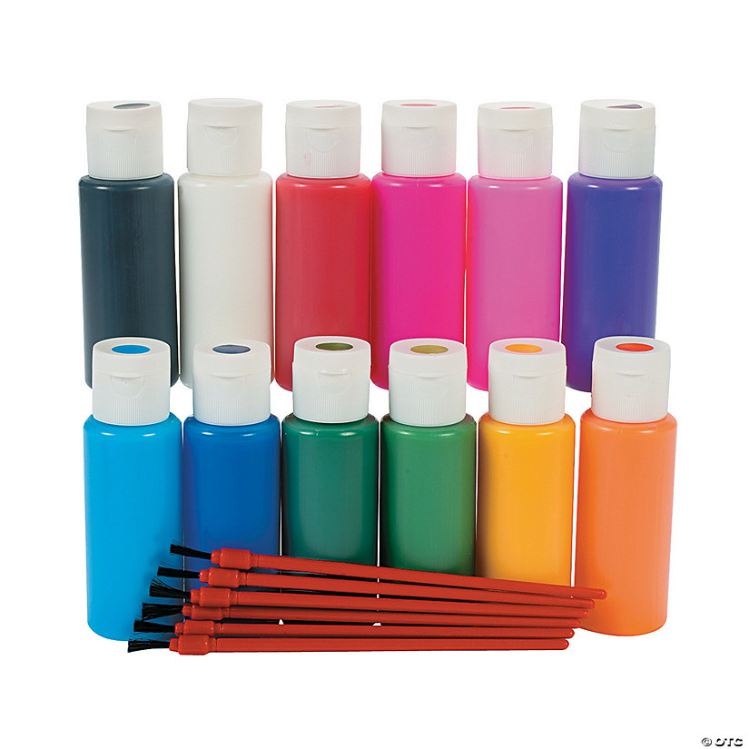 3 3/4" 2-oz. 12-Color Suncatcher Paint Set with Brushes - 18 Pc. Image
