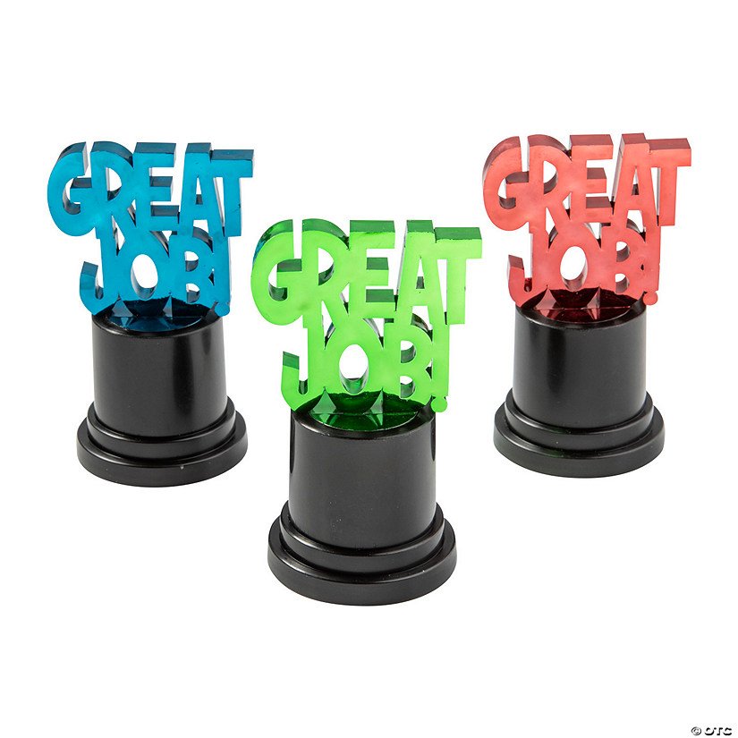 3 3/4" Plastic Red, Green and Blue Great Job Award Trophies - 12 Pc. Image