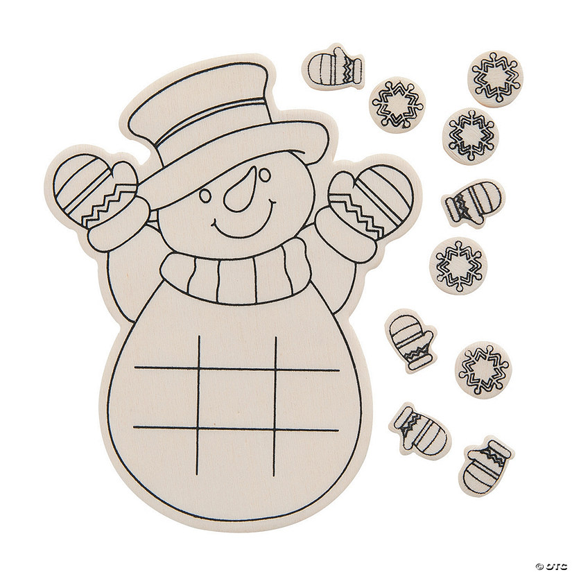 3 3/4" x 5" Color Your Own Snowman Wood Tic-Tac-Toe Kits - 12 Pc. Image