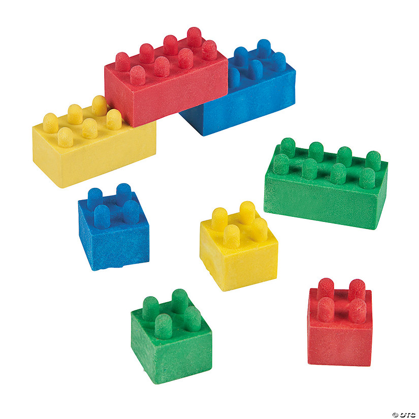 3/4" - 1 1/4" Solid Color Brick Stackable Rubber Erasers - 24 Pc. Image